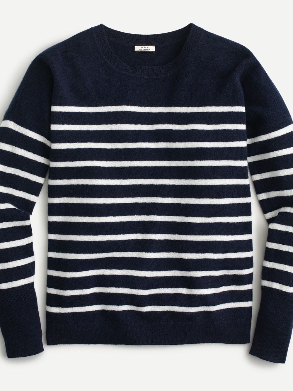 J. Crew Navy and White Striped Crewneck Sweater 100% Cashmere